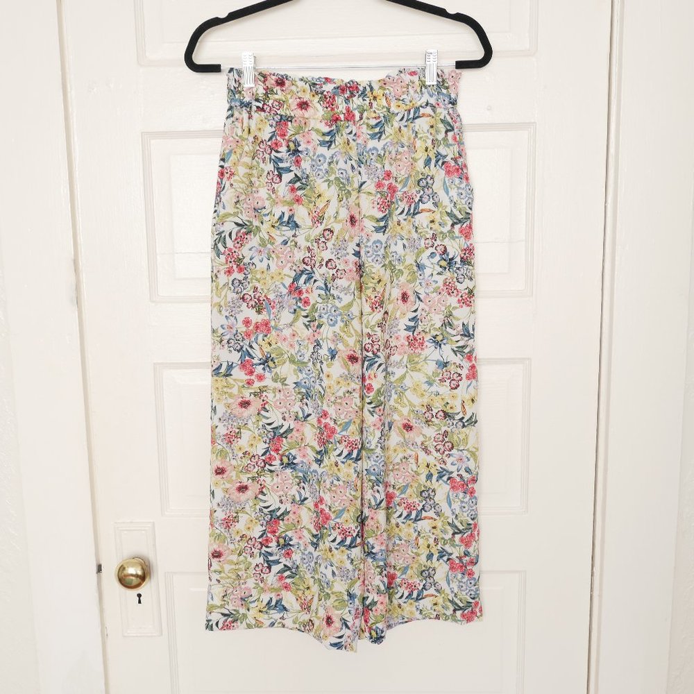 H&M Floral Print Wide Leg Pants Cropped